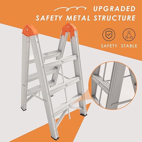 Miniatura 3 de Escalera de aluminio, escalera frontal plegable doble, escalera plegable de 3 escalones, taburete compacto con pedal ancho antideslizante, escalera