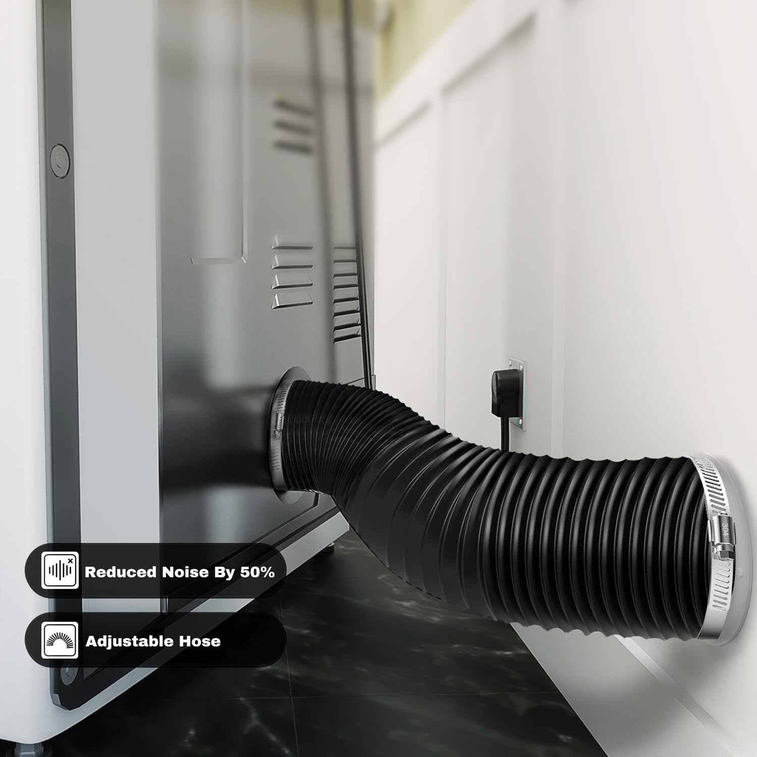 Condotto flessibile isolato da 10,2 cm, lungo 2,3 m, silenziatore nero per condotto in linea ventilatore del condizionatore d'aria sistema di ventilazione HVAC.