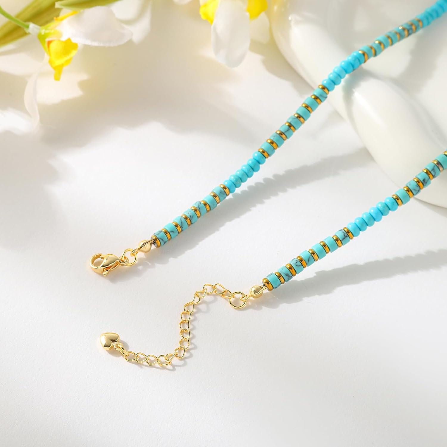 XIJIN Natural Stone Bead Necklace for Women Handmade Boho Multicolor Beaded Choker Necklace Gift for Her - Image 3