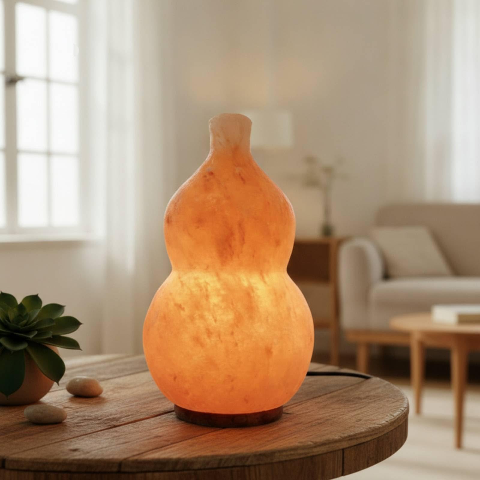 Lampe de Sel de l'Himalaya Lampe de Table Veilleuse Lampe Décorative Corps Taillé en Gourd sur Base Stable avec Variateur Intégré 15W pour Luminosité, Environ 12 24cm