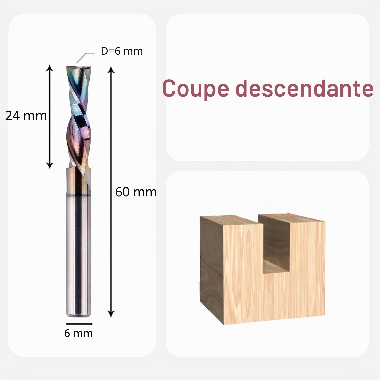 SpeTool Fraise à rainurer hélicoïdale - Tige de 6 mm - Longueur de coupe de 24 mm - Avec revêtement SPE-X VHM - Fraise à queue CNC pour défonceuse à 2 flûtes - Fraise à bois
