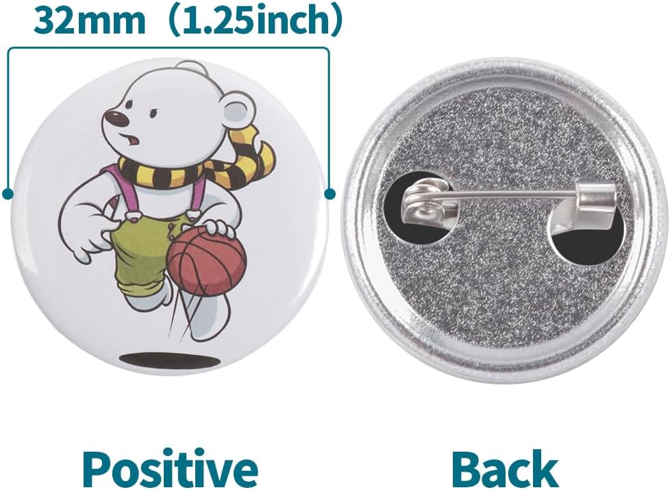 500 Sets Metal 32mm(1.25 inch) Blank Button Making Supplies Badge Parts, Round Buttons Kit for Buttons Maker Machine, Including Metal Shells Back Cover Clear Film&Blank Paper&Gasket