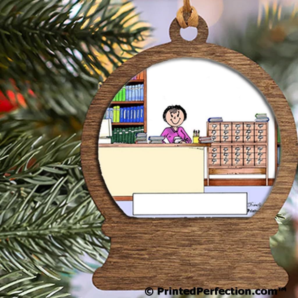 PrintedPerfection.com Personalized Librarian - Female Wooden Snow Globe Shaped Christmas Ornament