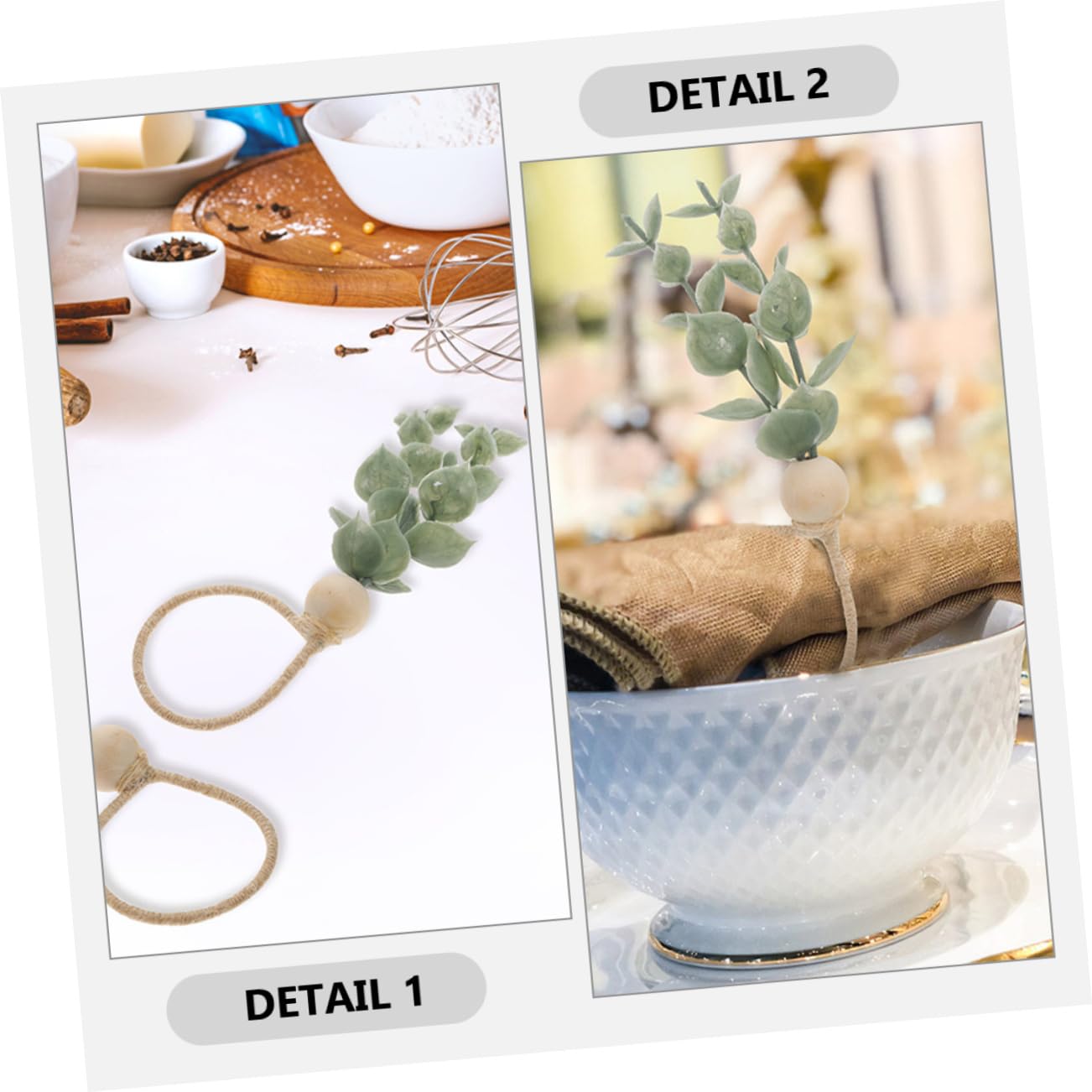 Cabilock Lot De 3 Porte-Serviettes Décoratifs en Corde Motif Feuille Rustique Accessoire De Table Élégant 6 Pièces X 3