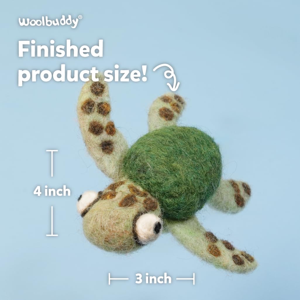 Woolbuddy Needle Felting Kit for Beginners Adults, Sea Turtle DIY Craft, Includes Wool, Tools, and Instructions for Fun Projects