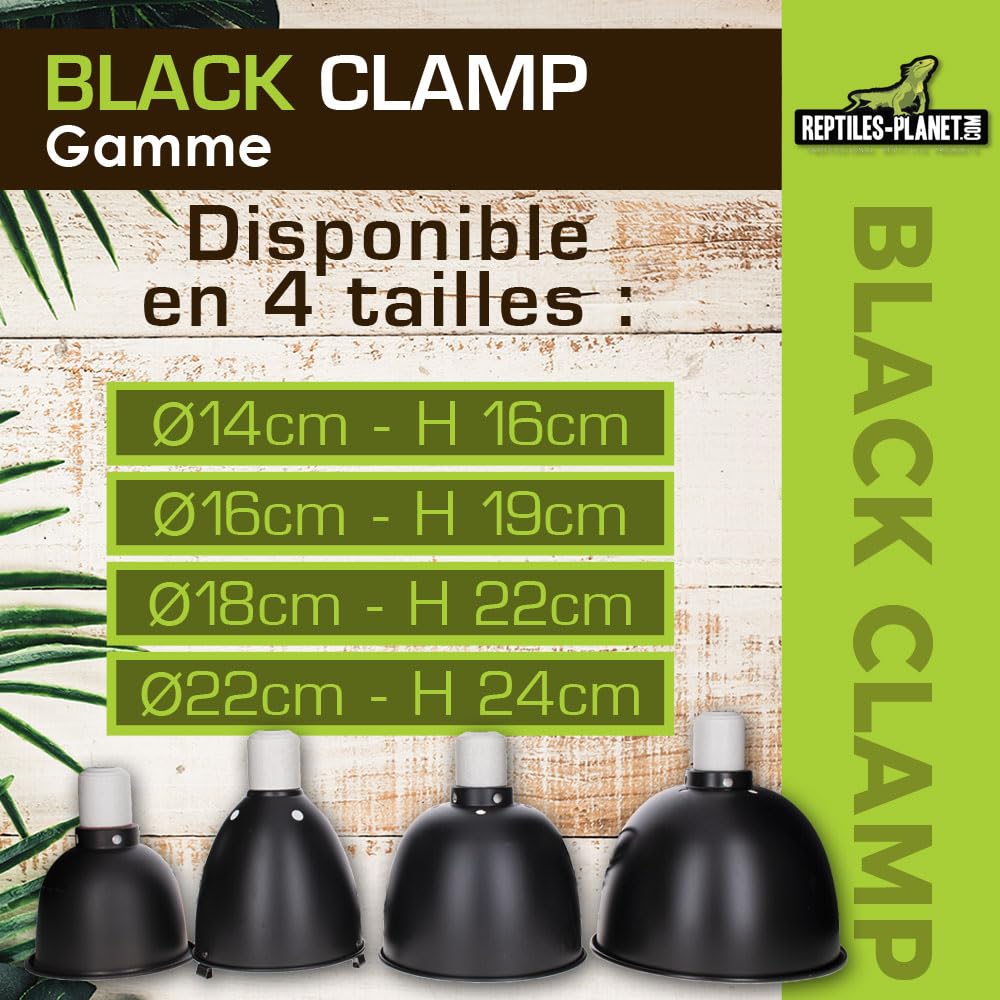 Reptiles Planet - Black Clamp 14 - Support d'Ampoule à Pince pour Terrarium - Ø 14 cm - H 16 cm