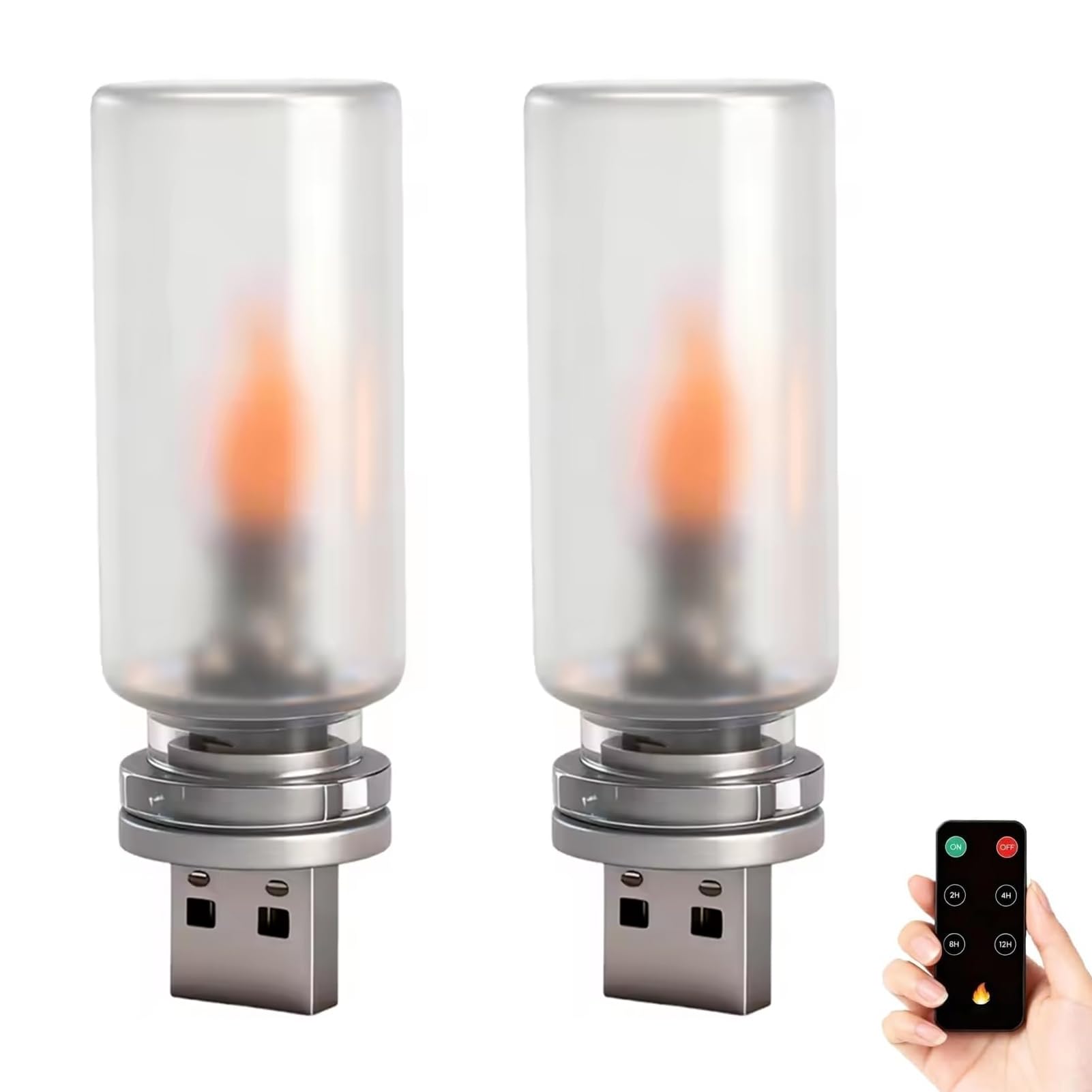 CHENRI 2PCS USB Flame Ambiance Light, Dynamic Flickering Mood Nightlight, LED Flame Effect Light with Remote & Timer, Flashing USB LED Decorative Lights for Car & Bedroom Decoration (B)
