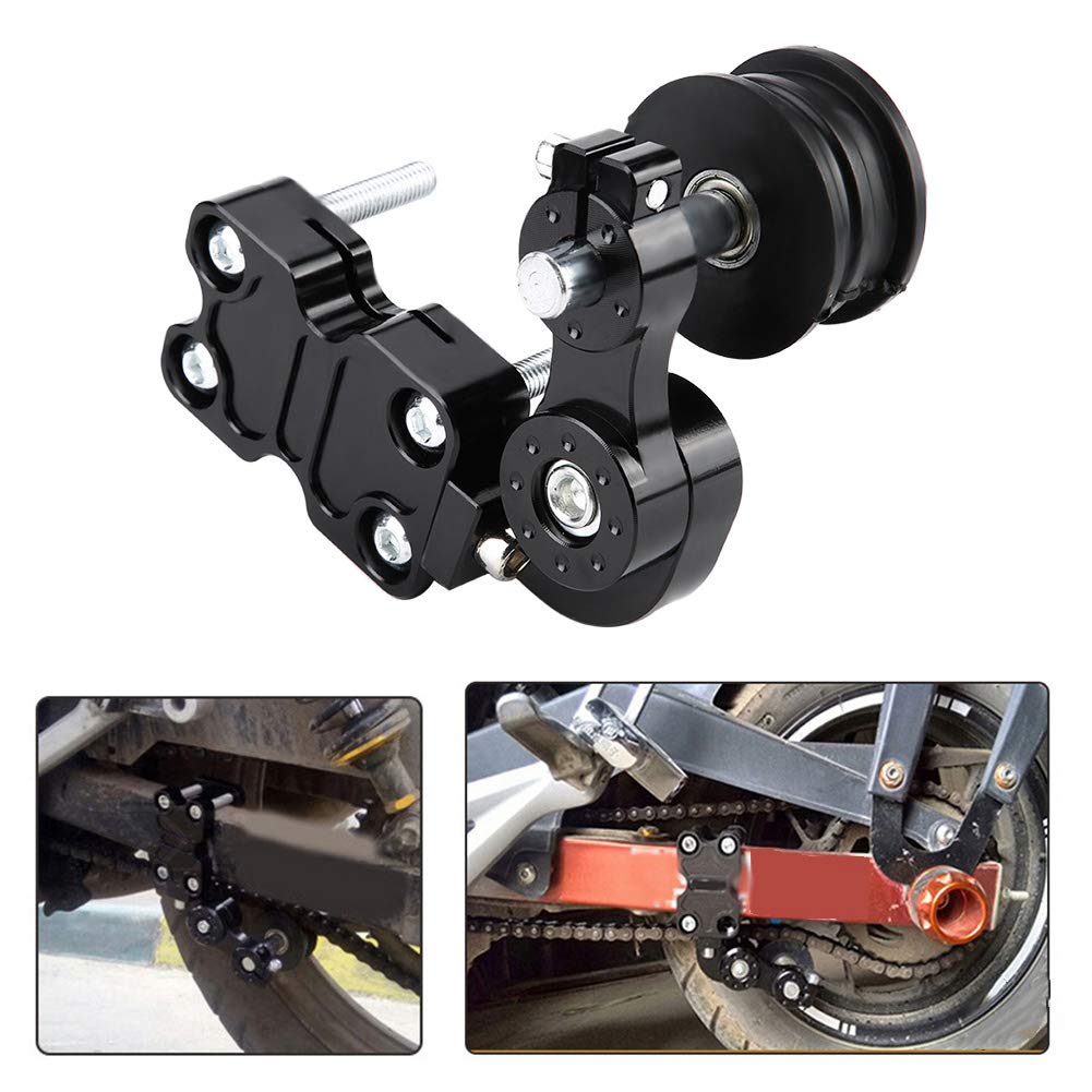 Qiilu tendeur de Chaine Moto Gold Tendeur de Chaîne en Aluminium pour Moto Boulon de Réglage Automatique sur L'outil de Rouleau Tendeur de Chaîne de Vélo Noir (Noir)
