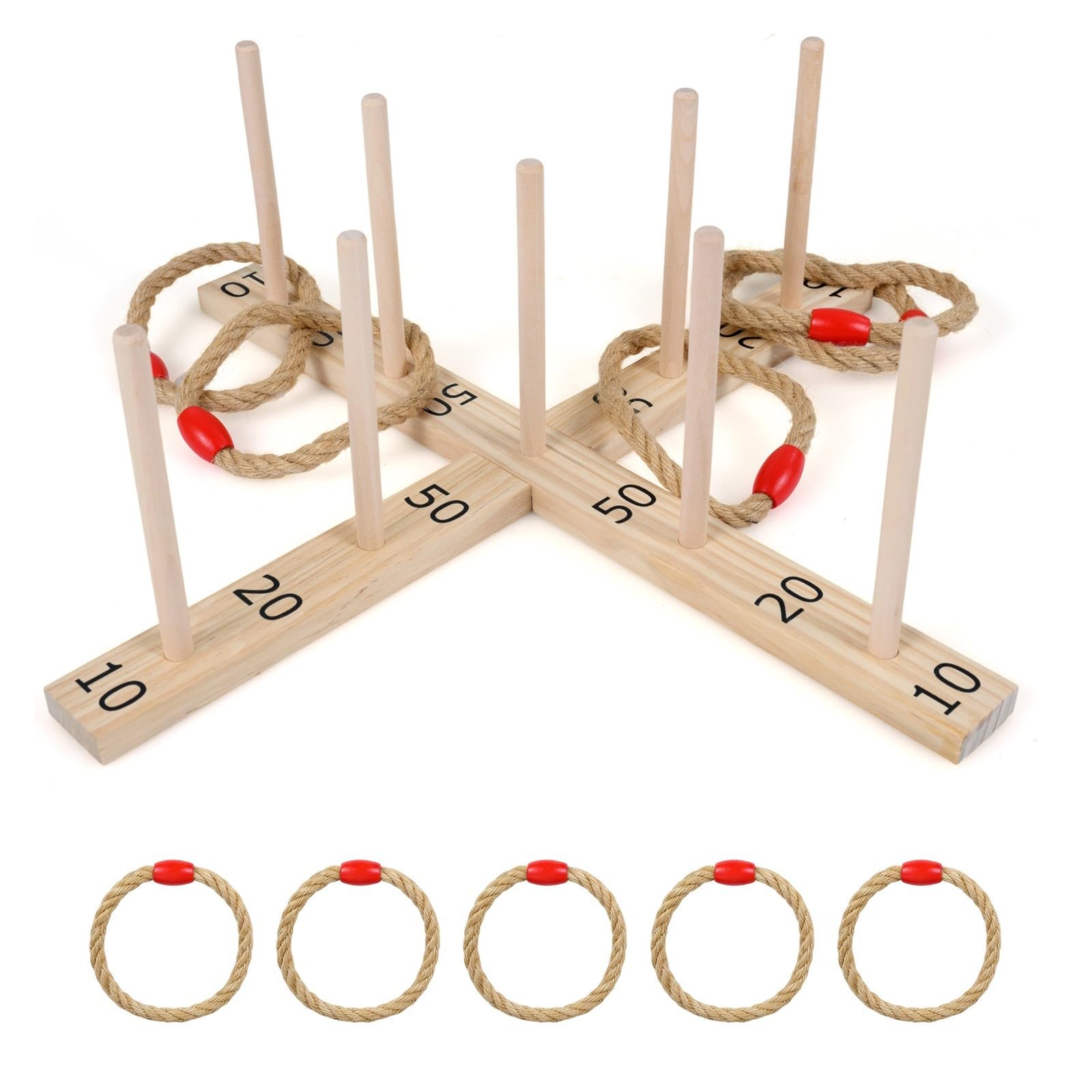 HOMASIS Gioco Lancio Anelli con 5 Anelli e 9 Pali per Bambini e Adulti