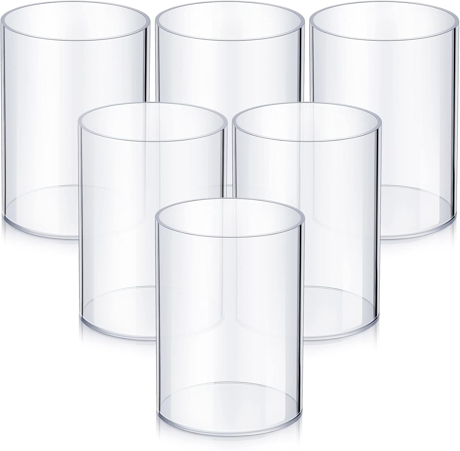 Epakh 6 Pack Clear Pen Holder Acrylic Pencil Cup Gifts for Christmas Round Clear Makeup Brush Holder Acrylic Make up Brush Storage Organizer Desktop Pencil Cup for Home Office Supplies