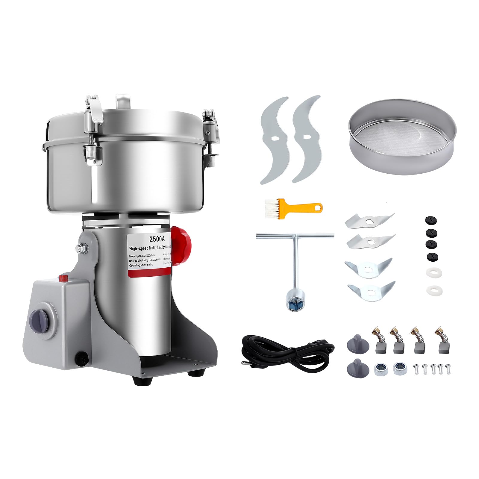 2500G Electric Grain Grinder, 32000RPM Electric Dry Food Grinder Machine Kitchen Domestic Stainless Steel Pulverizer Commercial Cereals Grain Mill for Grains Spices Herbs Pepper Coffee