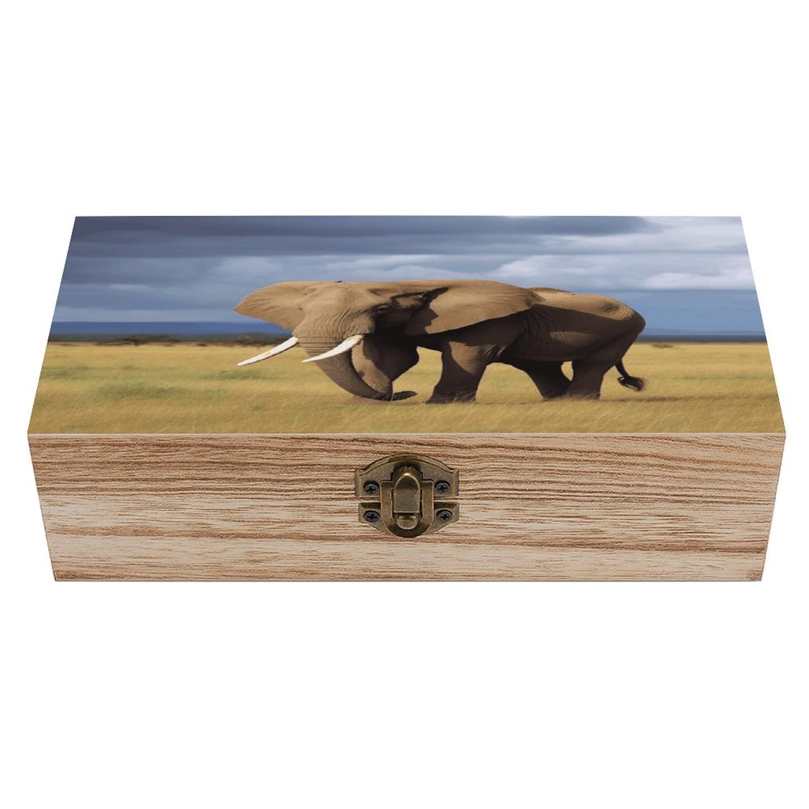VstaDank Africa Grassland Elephant Wooden Storage Box Wooden Keepsake Box with A Hinged Lid Fashion Memory Treasure Boxes Decorative Jewelry Case for Crafts Photo Home Decor Wood Gift Box