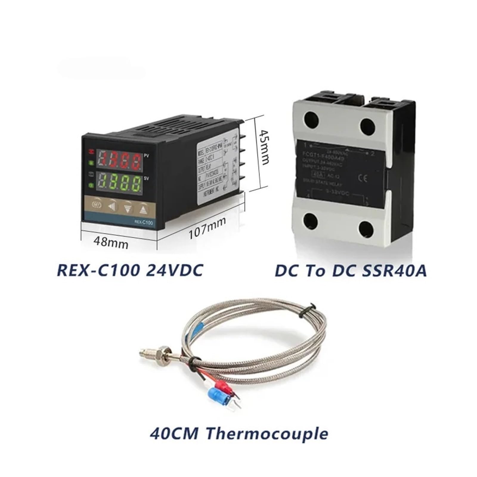 Regulator temperatury REX-C100 PID regulator temperatury 220 V, 400 stopni, cyfrowy termostat, wyjście 40 A, SSR, termopara typu K (zestaw 3 wyjścia SSR)