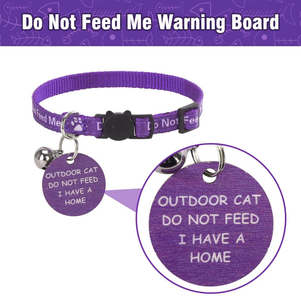 KOOLTAIL Cat Collar with Bell,2 Pack Do Not Feed Cat Collars with Warning Board Hanging "Do Not Feed Me",Cute Lightweight Adjustable Breakaway Kitten Collar with Safety Buckle - Image 2