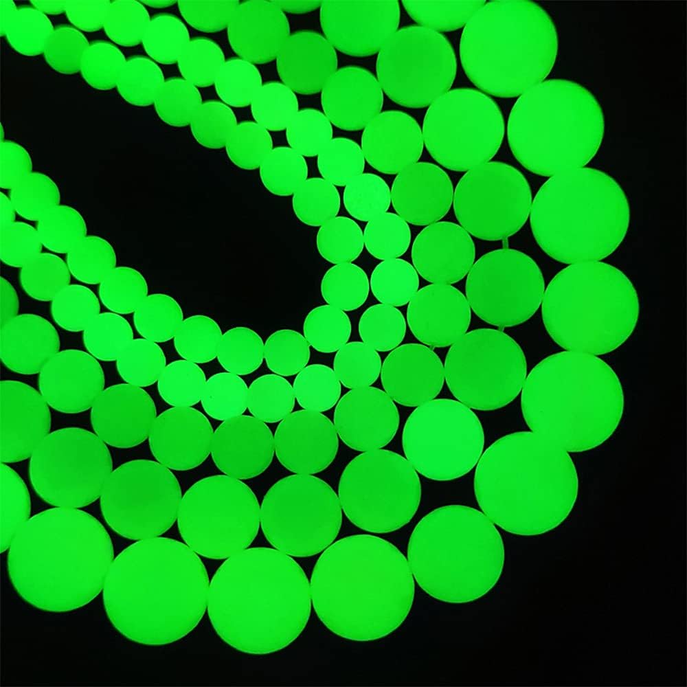 32PCS 12mm Natural Green Glow Luminous Gemstone Loose Beads Natural Crystal Healing Power Stone for Handmade Craft 1 Strand 15"