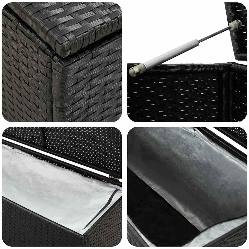 Gartenbox Poly Rattan Auflagenbox 200x50x60 cm Schwarz mit Gasdruckfeder, wetterfest, wasserdicht, stabiler Stahlrahmen, großer Stauraum für Balkon Terrasse Outdoor