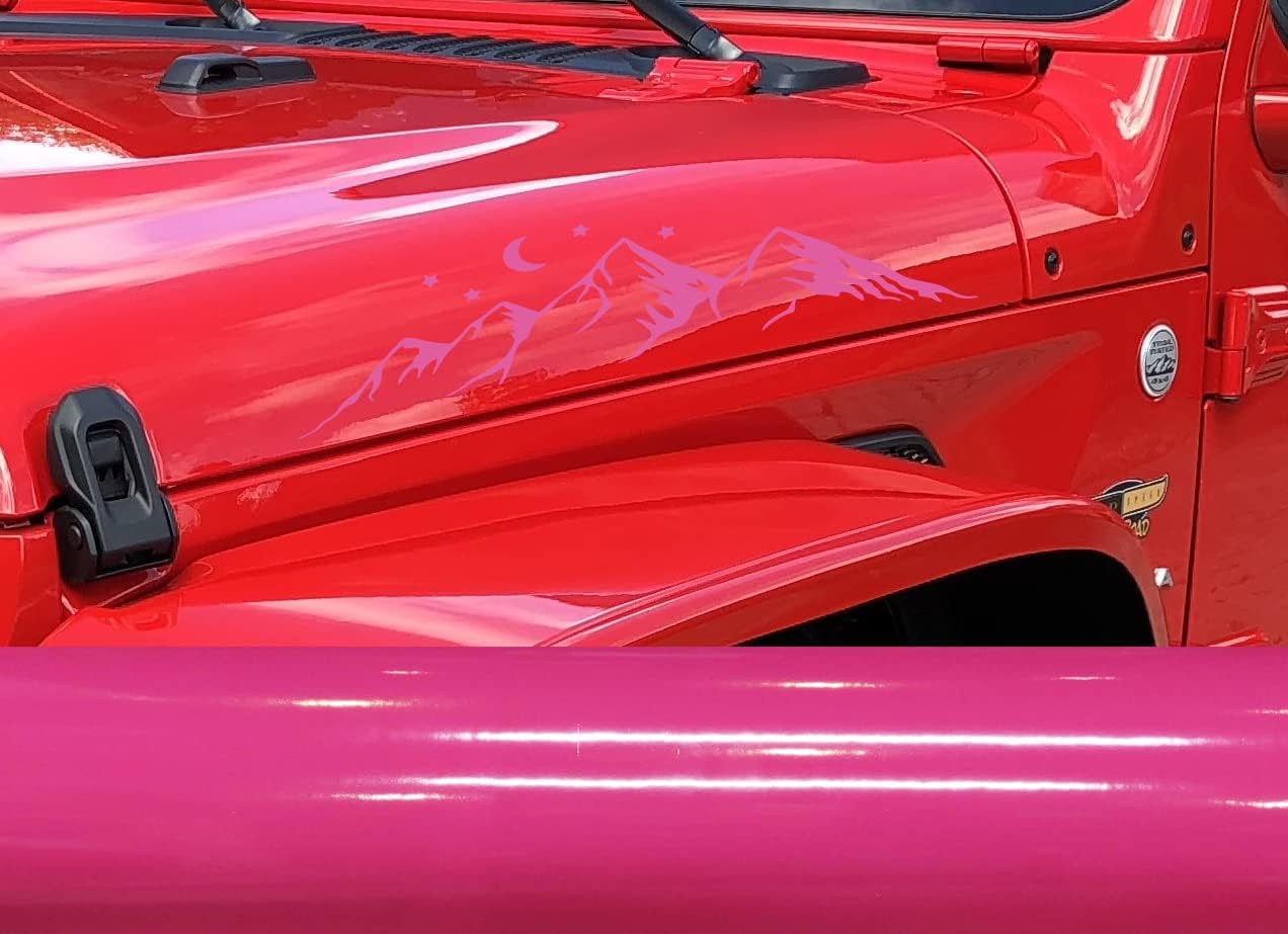 Mountains Range Theme Decal Sticker for Hood Fender Sides Compatible with Jeep Wrangler Rubicon Gladiator JK TJ YJ CJ 23 X 5 Inches Set of 2 Mirrored Decals. - Purple