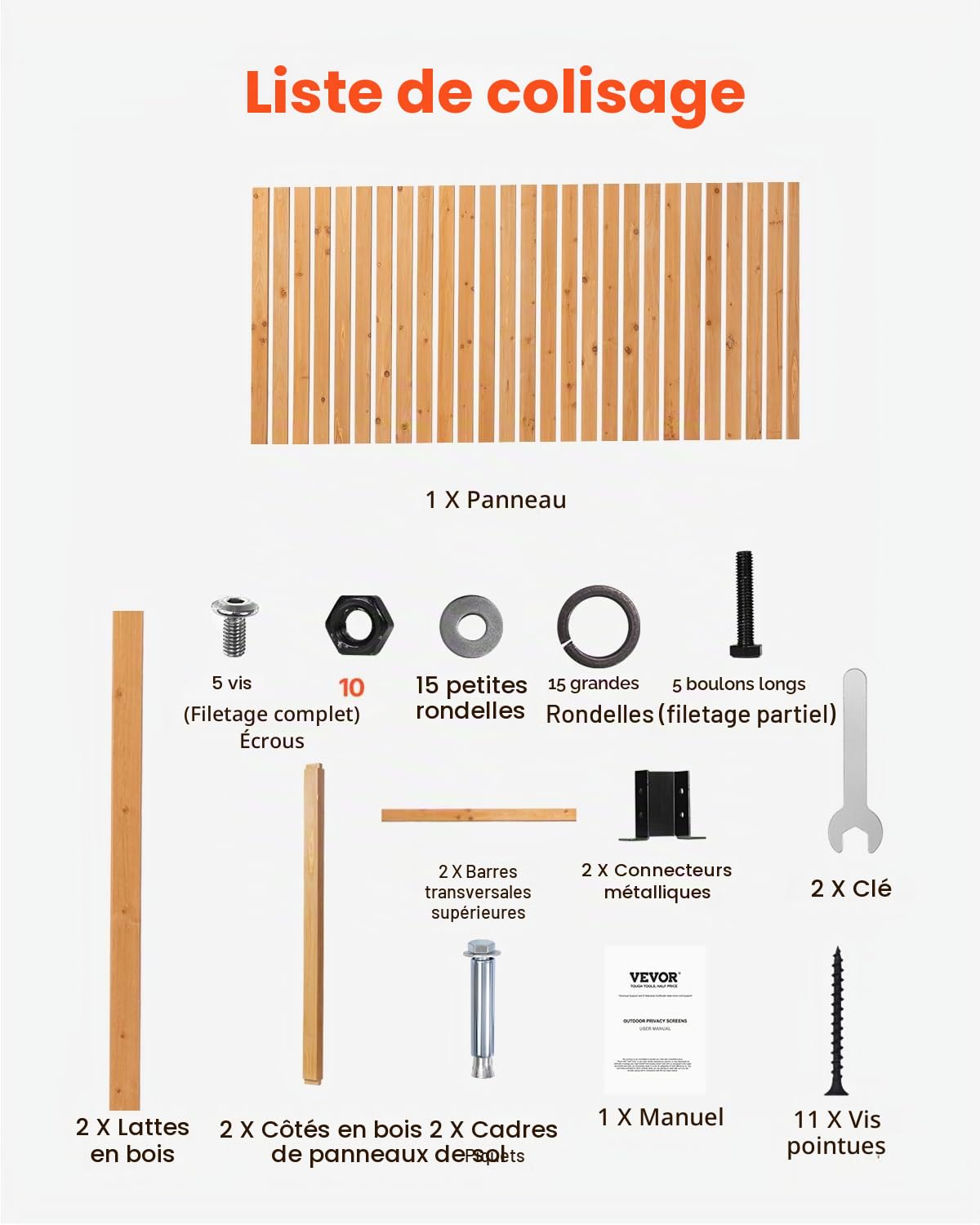 VEVOR Brise-Vue en Bois, 91x186 cm, Panneau Intimité Autoportant avec Support, Écran de Confidentialité Décoratif, Paravent Séparateur Extérieur Durable pour Patio, Balcon, Terrasse, Pelouse, Jardin | Cloison de séparation pour balcon, terrasse, pelouse,