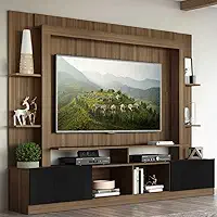 Rack Estante com Painel para TV até 65' Oslo Multimóveis – Design Moderno com 2 Portas, Madeirado/Preto