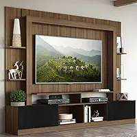 Rack Estante com Painel para TV até 65” Oslo Multimóveis – Design Moderno com 2 Portas, Madeirado/Preto