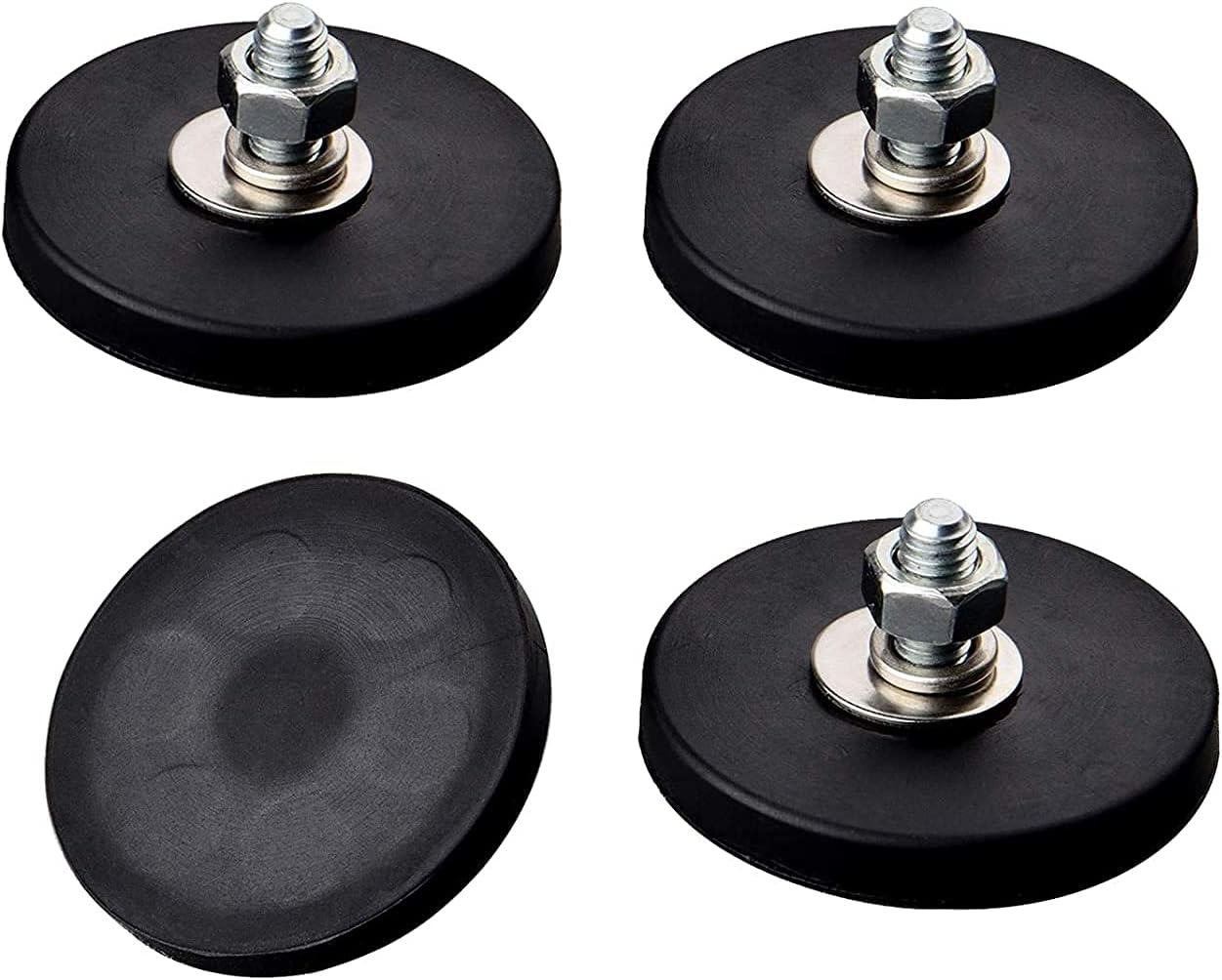 ULIBERMAGNET4Pack Rubber Coated Neodymium Magnets, Strong 24LB M6 Male Thread Stud, Anti-Scratch Mounting Magnets with Stud for Mounting led Lighting, Fixtures, Holding Tools and Organiazation