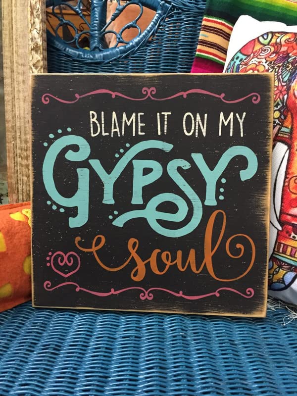 Agriism Blame It On My Gypsy Soul,Boho Decor,Rustic Wood Sign 10x10 Inch,Junk Gypsy Decor,Bohemian Decor,Gypsy Hippie Room Decor