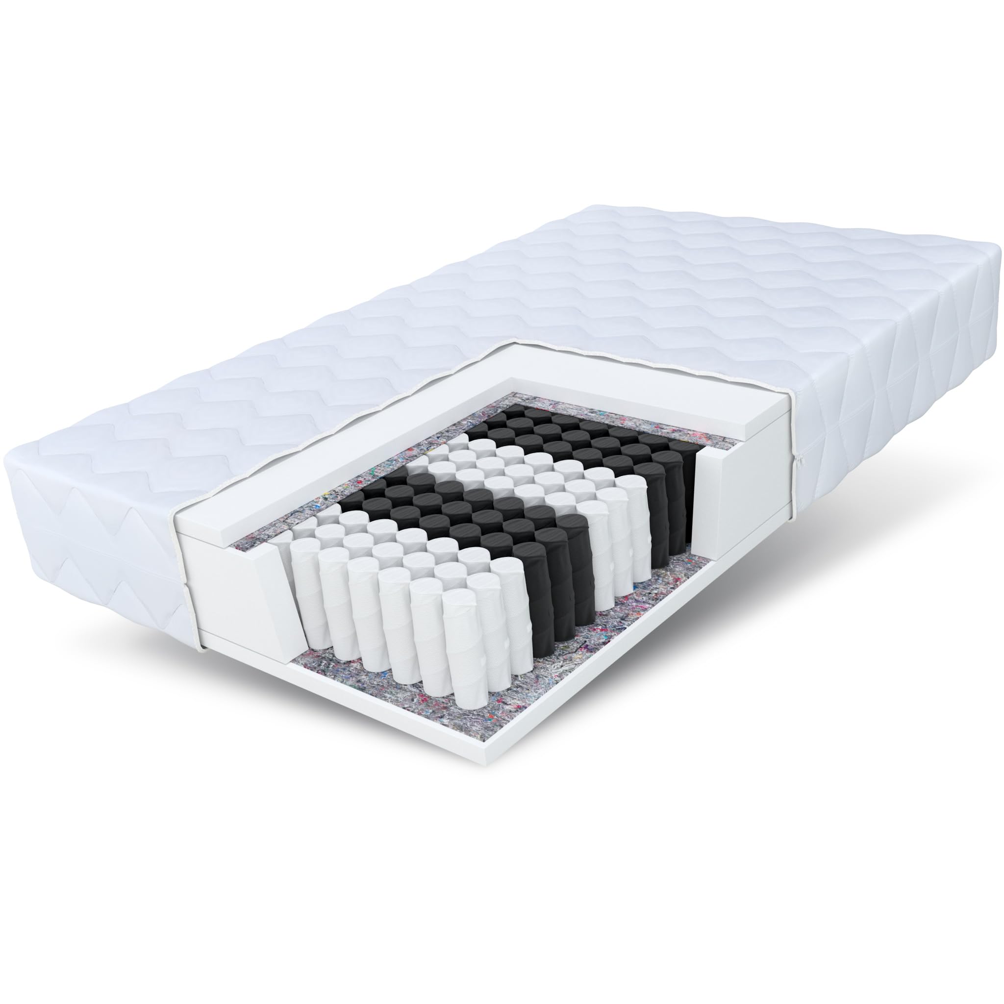 FDM MEMORY Matras 80x200 cm Dubbelzijdig Pocketvering Matras Hardheidsgraad H2 H3 Visco-Schuim 24 cm Hoog 7 Comfortzones met Hypoallergene Wasbare Premium Tijk Oeko-Tex Standard 100