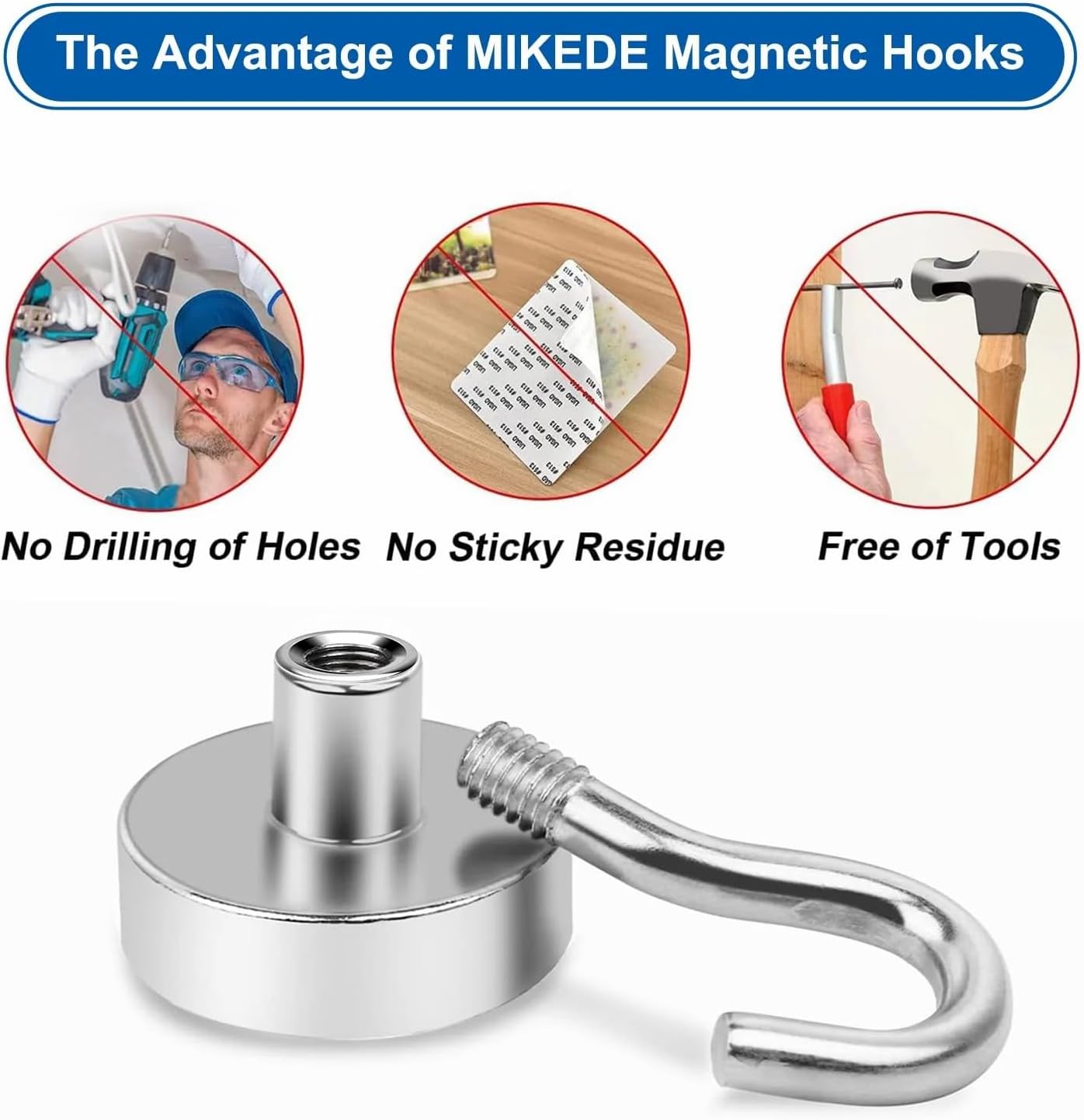 Magnetic Hooks, 25 lbs + Heavy Duty Earth Magnets with Hook for Refrigerator, Extra Strong Cruise Hook for Hanging, Magnetic Hanger for Curtain, Grill(Silver, Pack of 6)