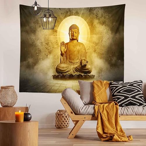Miniatura 2 de BULOR Tapiz de Buda sentado con luces doradas, tapiz de loto meditando zen, tapiz para colgar en la pared para niños, bebé, cumpleaños, dormitorio,