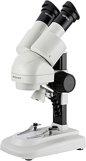 AmScope SE120 Portable Binocular Stereo Microscope, WF10x Eyepieces, 20X Magnification, 2X Objective, LED Lighting, Reversible Black/White Stage Plate, Track-Controlled Table Stand, Battery Powered