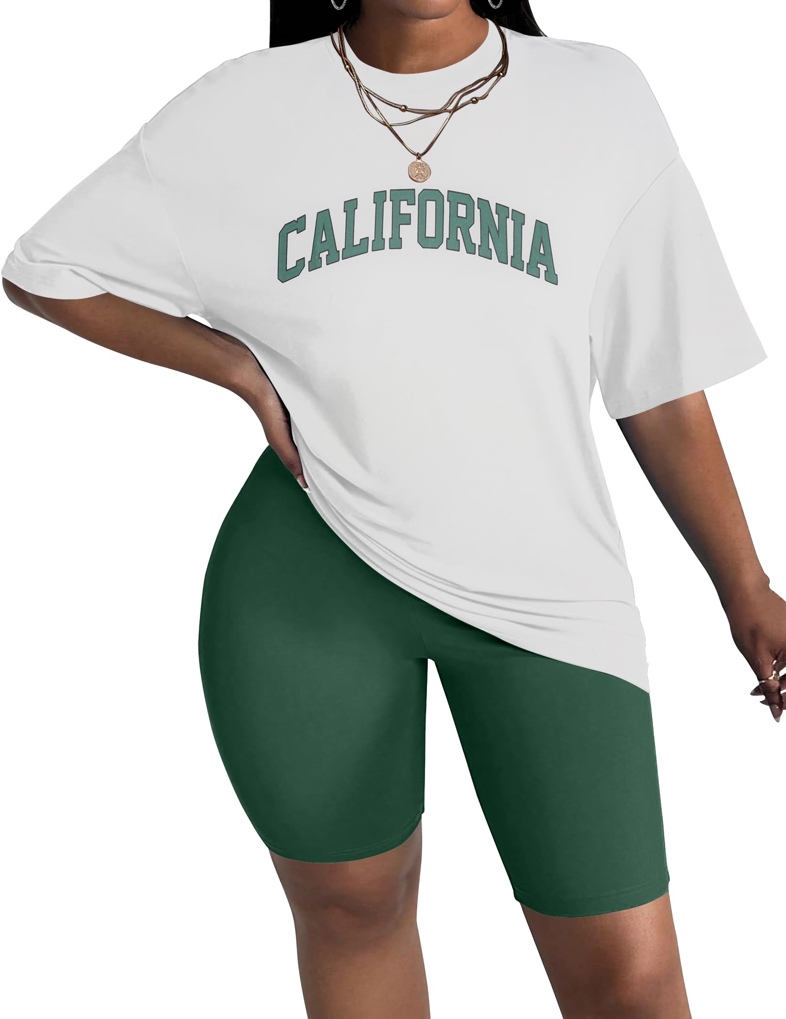 Ekouaer Women 2 Piece Lounge Sets Moisture Wicking Summer Outfits 2026 Oversized T-Shirt and Biker Short Matching Sets