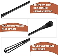 Vista 5 de Mini batidor multifuncional, 2 piezas, pequeño utensilio de batidor 2 en 1, mini cuchara de azúcar, globo de mezcla, juego de herramientas