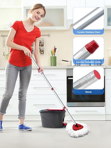 Miniatura 7 de Cabezal de repuesto para fregona O Cedar EasyWring, mango de cabezal de repuesto y base compatible con O-Cedar, 2 repuestos de mopa de microfibra +