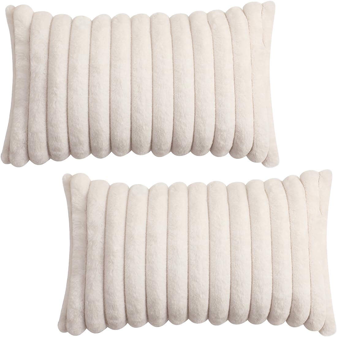 Tennove Cushion Covers 30x50cm Soft Faux Fur Plush Cushion Pillowcase Decorative Striped Fluffy Throw Pillow Covers Pack of 2 for Home Sofa Bedroom Decor, White โ image 1