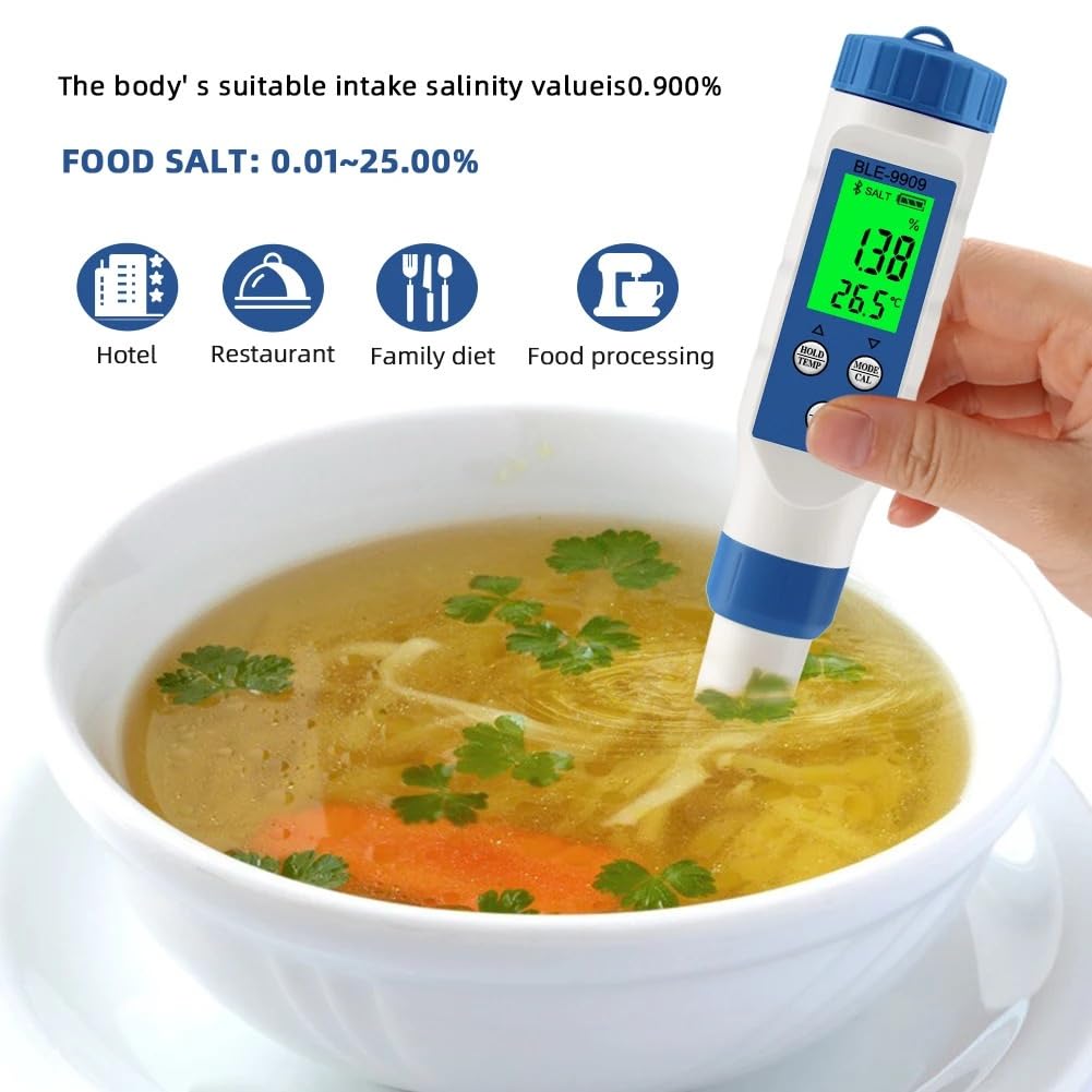 Electrodo de Medidor de PH Digital, termómetro de Probador de Calidad del Agua de Acuario, medidor de PH/EC/salinidad/Temperatura/TDS, Control por aplicación for Piscina