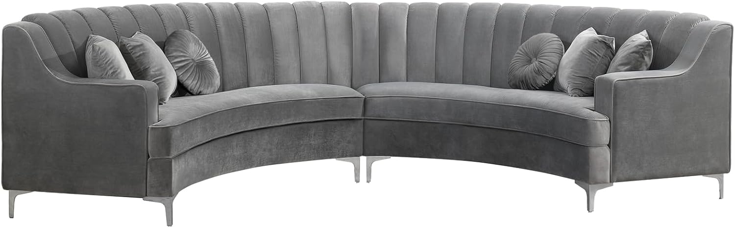 Legend Vansen L Semicircle Velvet Sofa 141.34” Oversized Sectional Curved Sofa for Living Room, Office, Apartment (2, Gery)