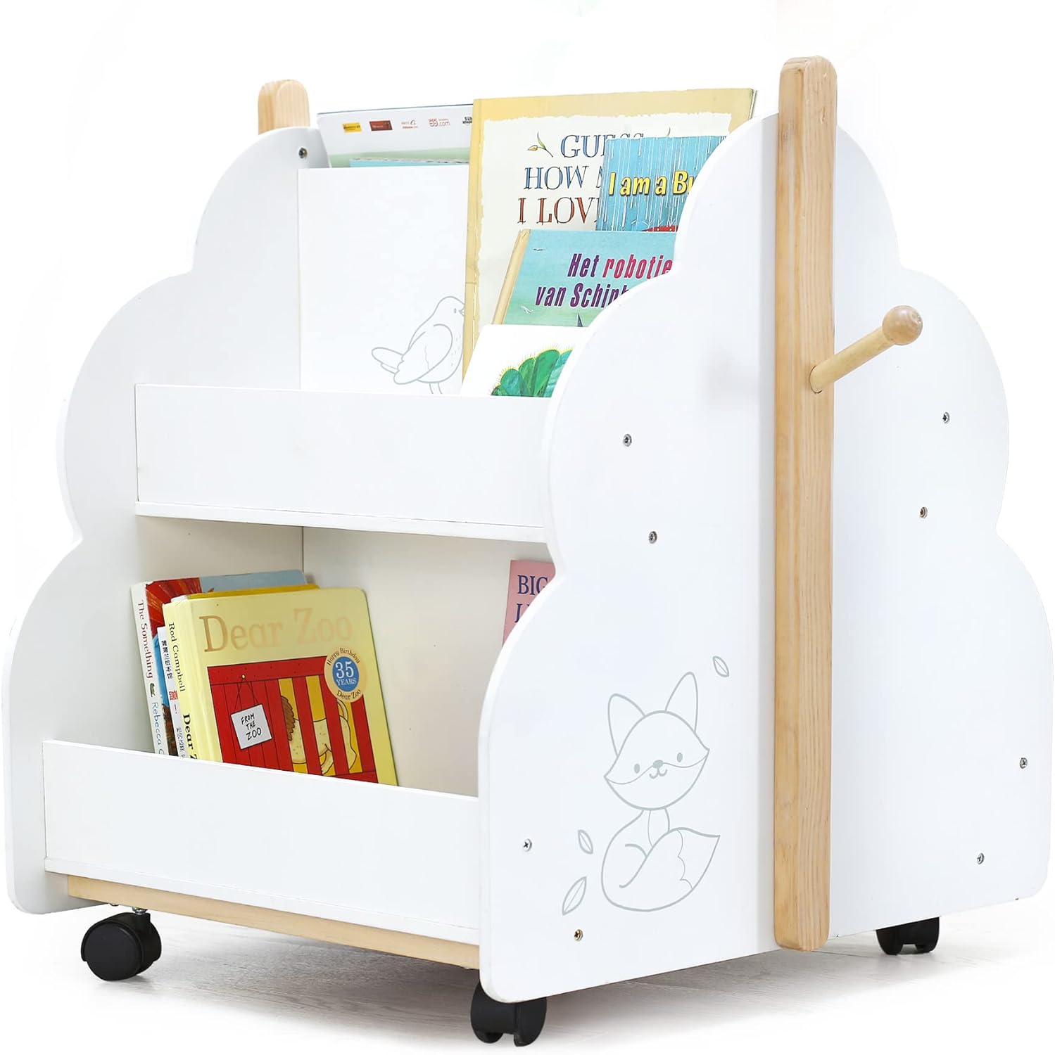 Amazon.com: labebe Baby Wooden Bookshelf, Kids Bookshelf with Wheels ...