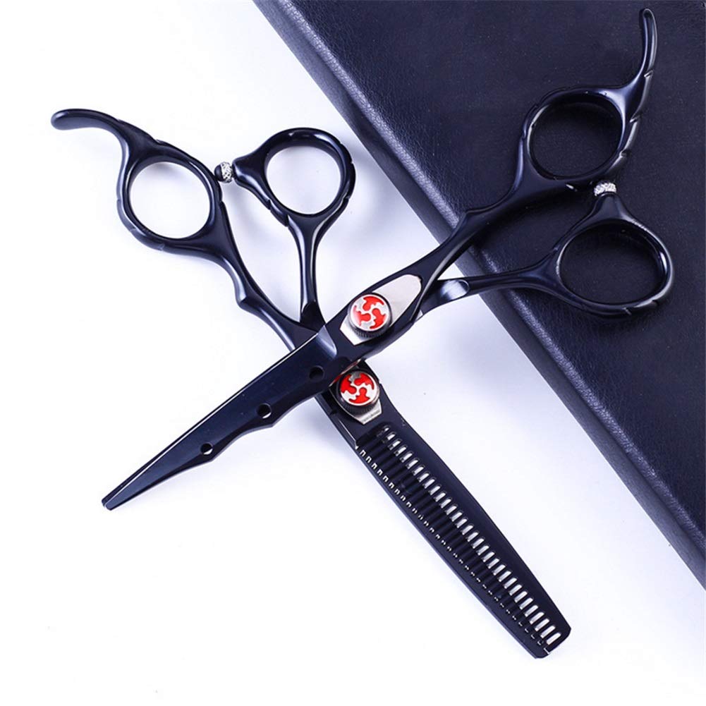 Tijeras de peluquería Cuchillas afiladas de acero inoxidable Tijeras de peluquería Tijeras de corte, Tijeras de adelgazamiento, en caja, juego de peine negro de 6,0 pulgadas