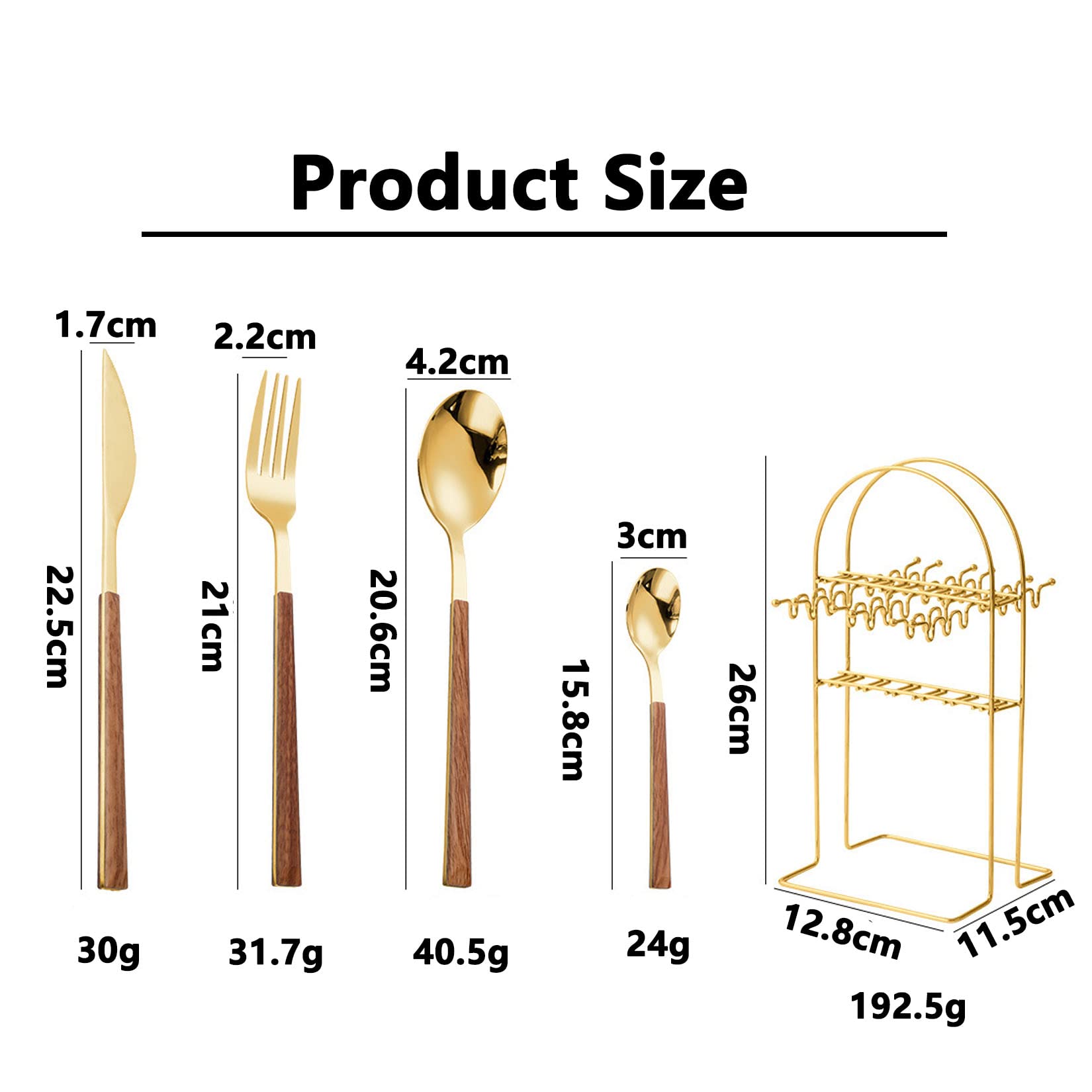 Ensemble D'argenterie avec Couteaux À Steak, Ensemble De Couverts Réutilisables en Acier Inoxydable De 24 Pièces, Finition Polie Miroir Durable pour Un Usage Quotidien, Fête,Marron