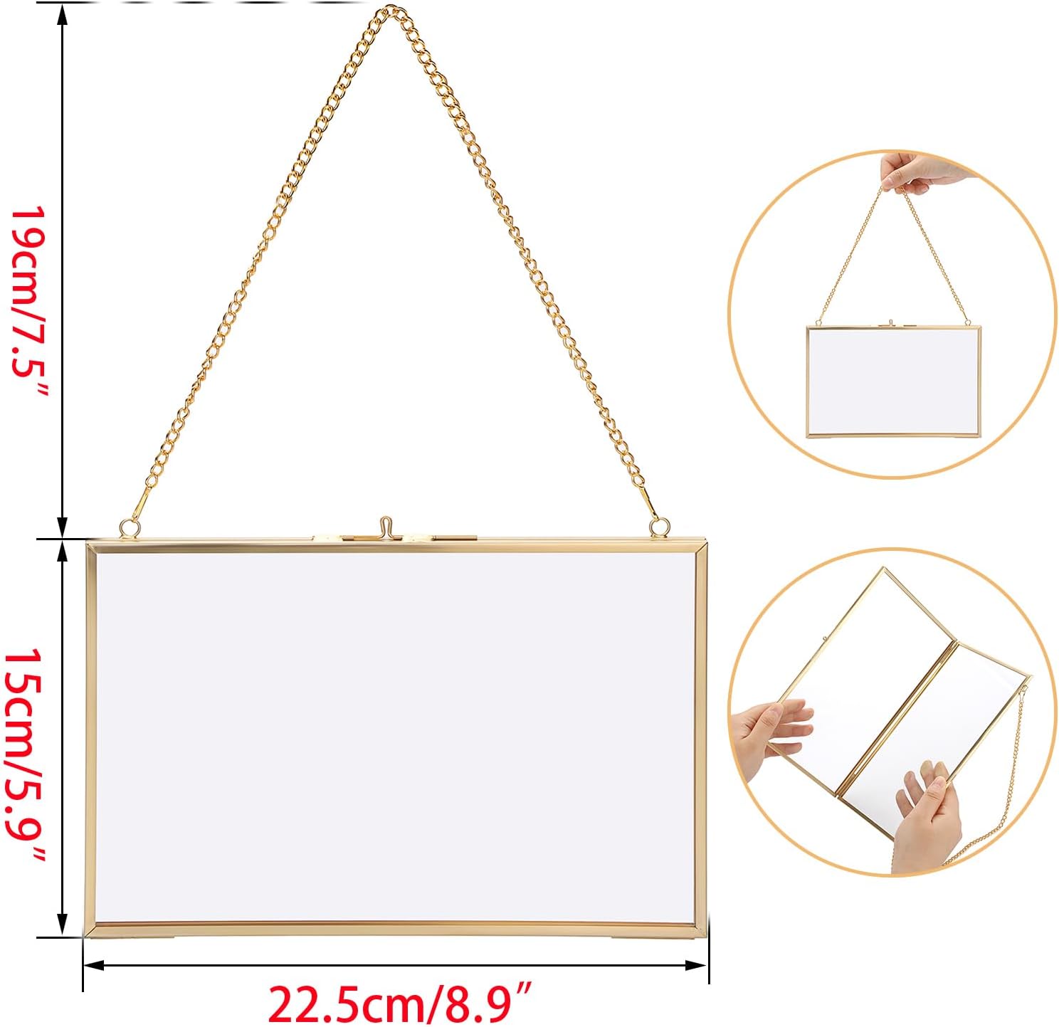 JUXYES 2 Pack Wall Hanging Business License Frame Brass License Certificate Display Frames, Double Glass Floating Diploma Frames, Wall Mount Golden Graduation Frame for 5.5x8.5 Inches Certificate Business Licenses