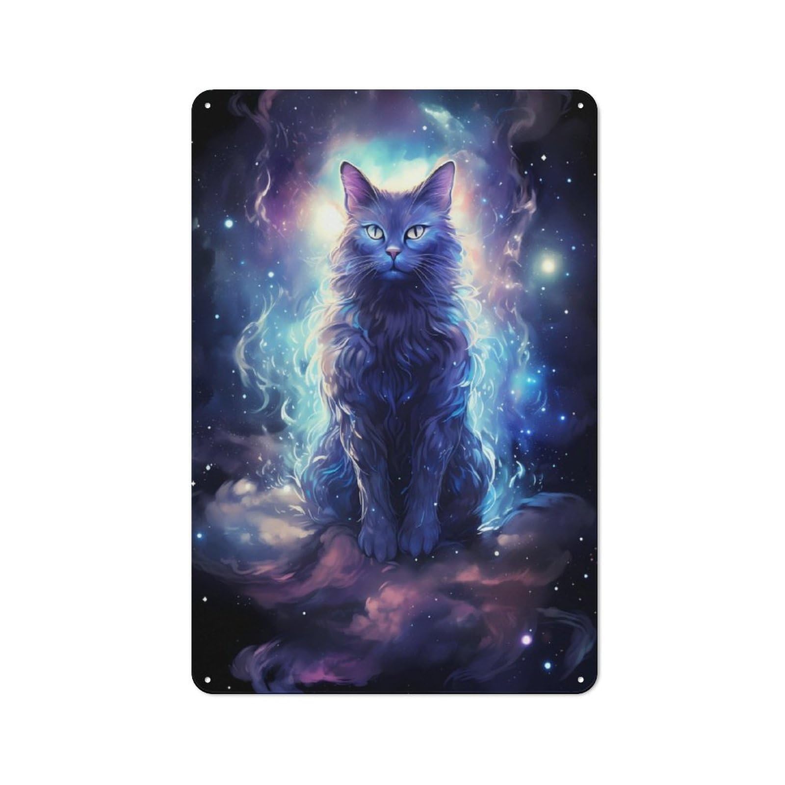 Junmoney Cosmic Space Cat For Lounge Or Reading Corner, Rustic Tin Sign 30X20cm, For Home Interiors, Feature Walls And Decorative Displays