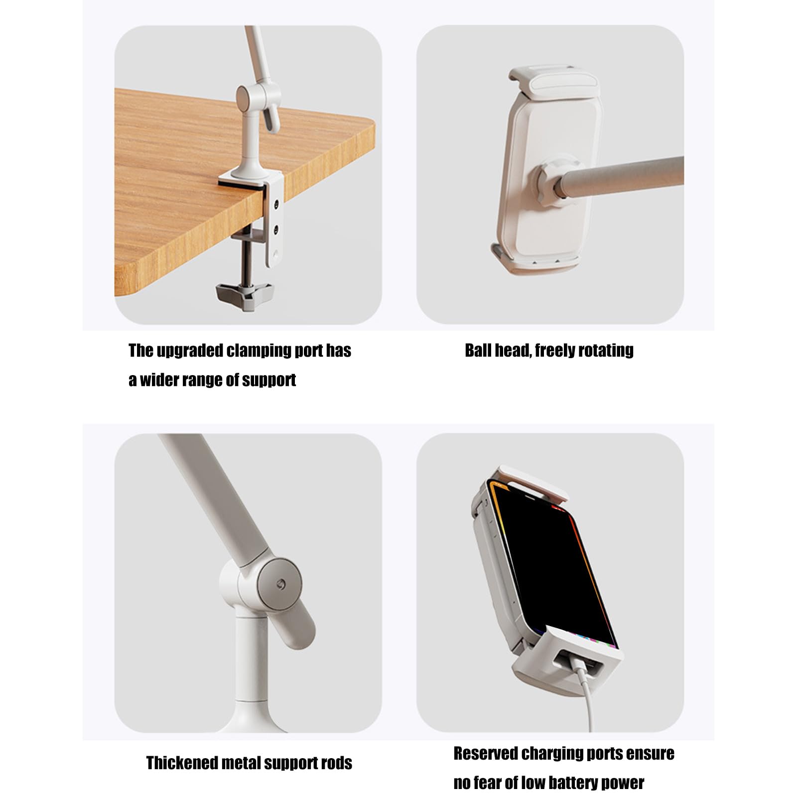 Supporto da tavolo per tablet flessibile Sistemi di bloccaggio per impieghi gravosi Rotazione a 360 gradi Lunghezza del braccio regolabile Posizione di visualizzazione ergonomica Braccio per compresse