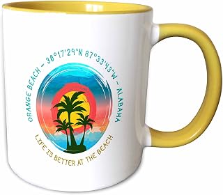 3dRose Orange Beach, Alabama. Life is better at the beach summer gift 11oz Two-Tone Yellow Mug