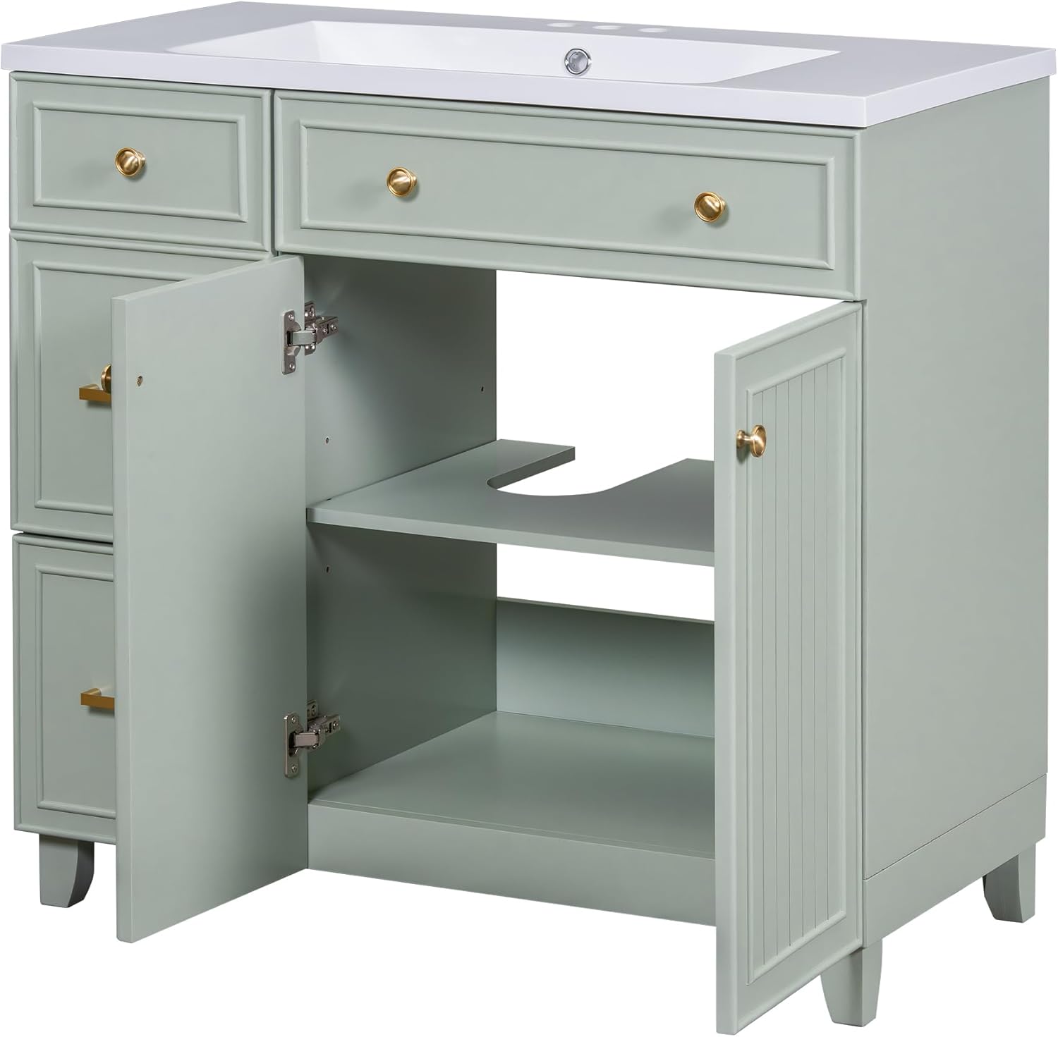 Merax 36" Bathroom Vanity with Ceramic Sink, Transitional Style Cabinet, with 2 Drawers and 1 Adjustable Storage Shelf, 2 Soft-Close Doors, Green