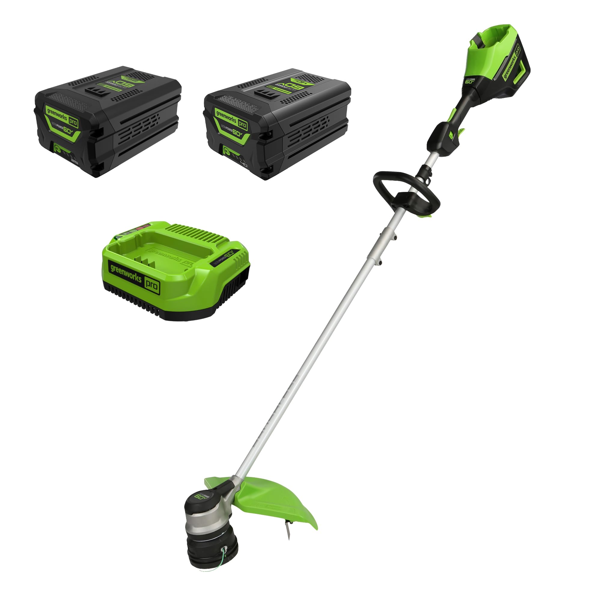 Greenworks 60V 16" Brushless Cordless 16" String Trimmer, 2.5Ah Battery, Rapid Charger + Bonus 4.0Ah Battery