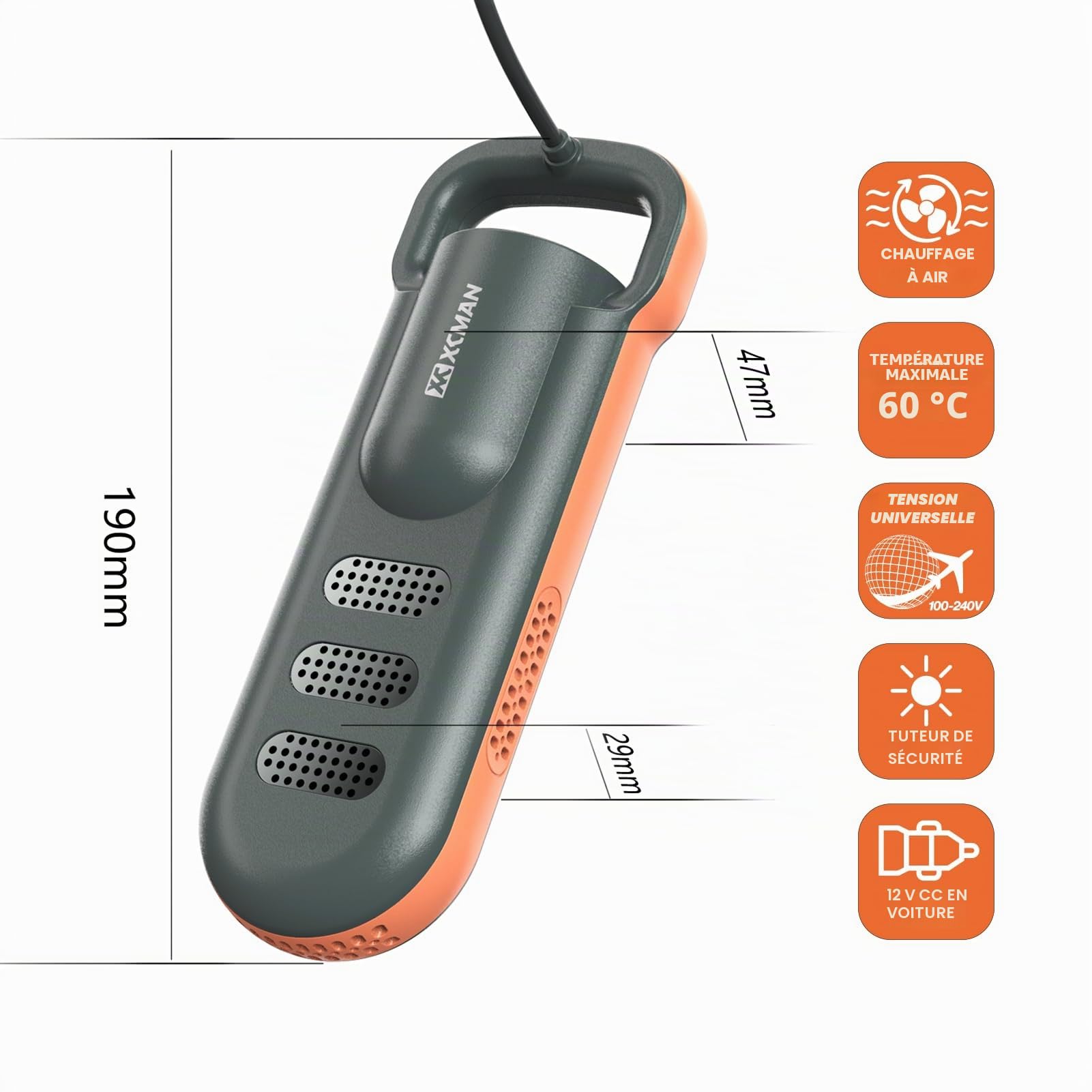XCMAN Sèche-chaussures portable et sèche-bottes pour bottes de ski, bottes de travail, bottes de pluie, chaussures de tennis, avec ventilateur intégré et chauffage - Ultra silencieux (100 V ~ 240 V)