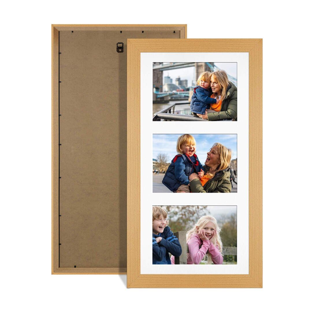 Procut Global 40X20CM Country Pine Photo Frames For Multiple Pictures with White Mount-Modern Collage Frame with 3 Apertures (3x) 6X4-Engineered Wood with Shatterproof Perspex
