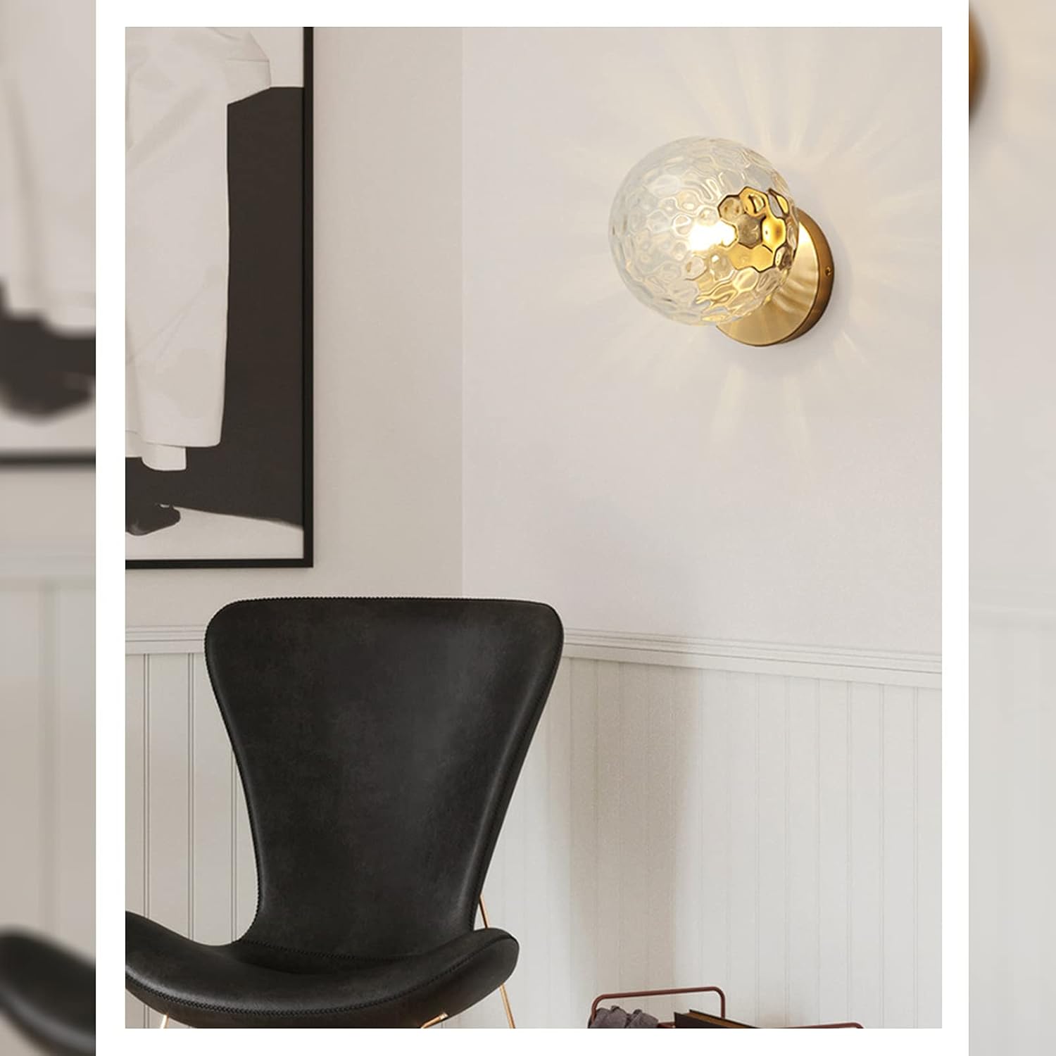 Modern Golden Glass Ball Wall Lights Simple Bedroom Bedside Wall Sconces with Hammered Pattern Clear Glass Lampshade Wall Lamp for Corridor Decor (Gold,1pack)