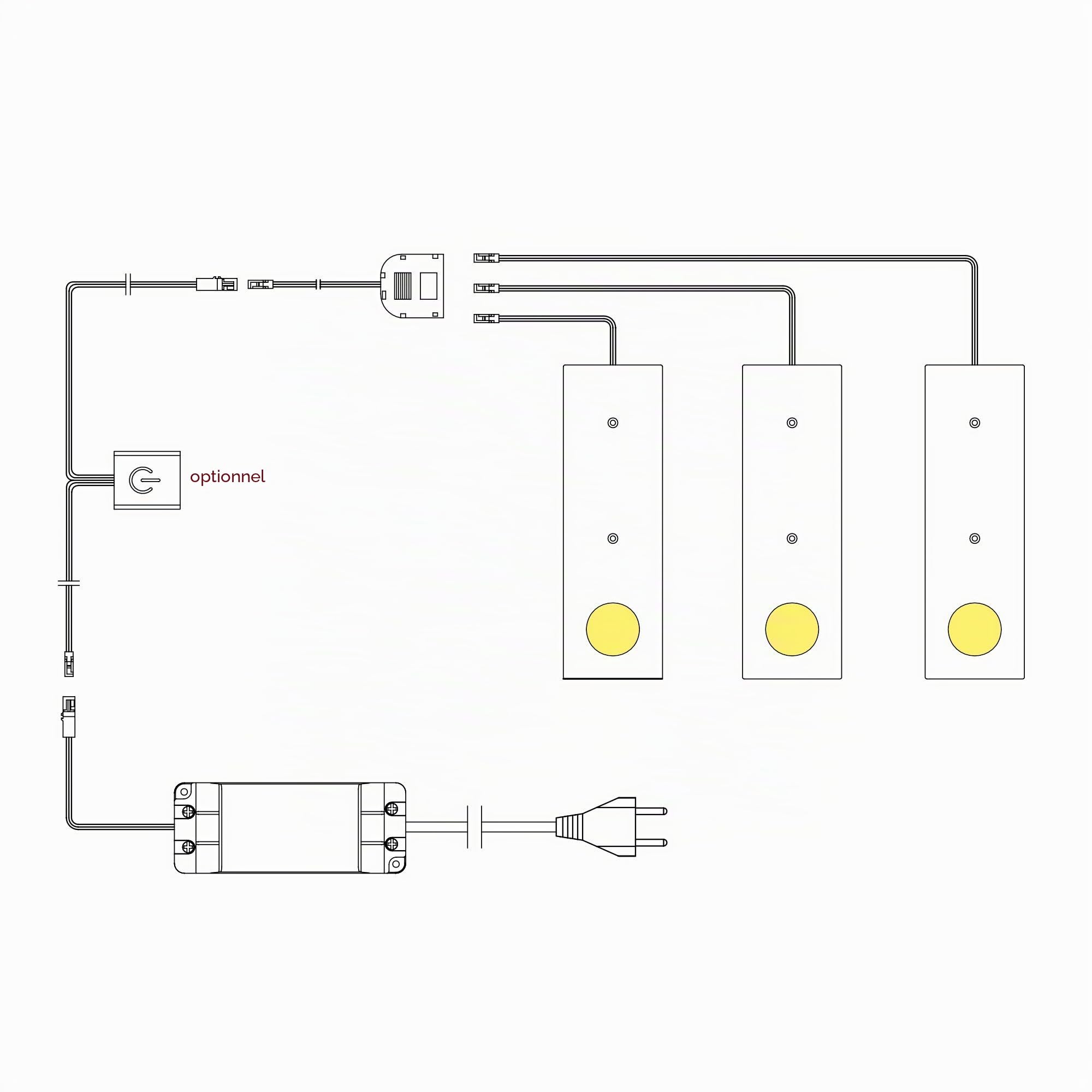 Luminaire de cuisine LED, lampe sous meuble, applique, spot en sous-face, kit, choix : lot de 3, blanc chaud