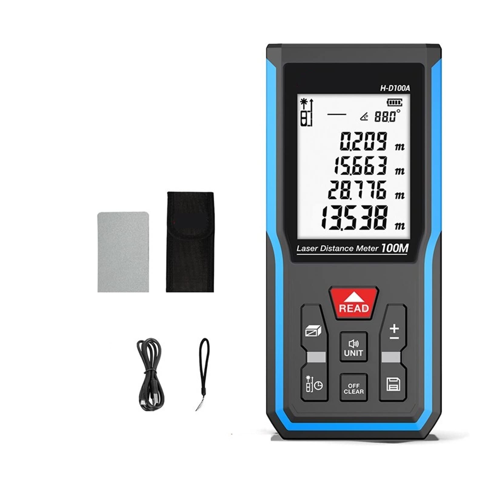 Medidor de Superficie terrestre Medidor de Distancia láser 40M 50M 100M 120M Telémetro Cinta láser Telémetro Regla de Ruleta Digital para Terreno montañoso(H-D120A 120M)